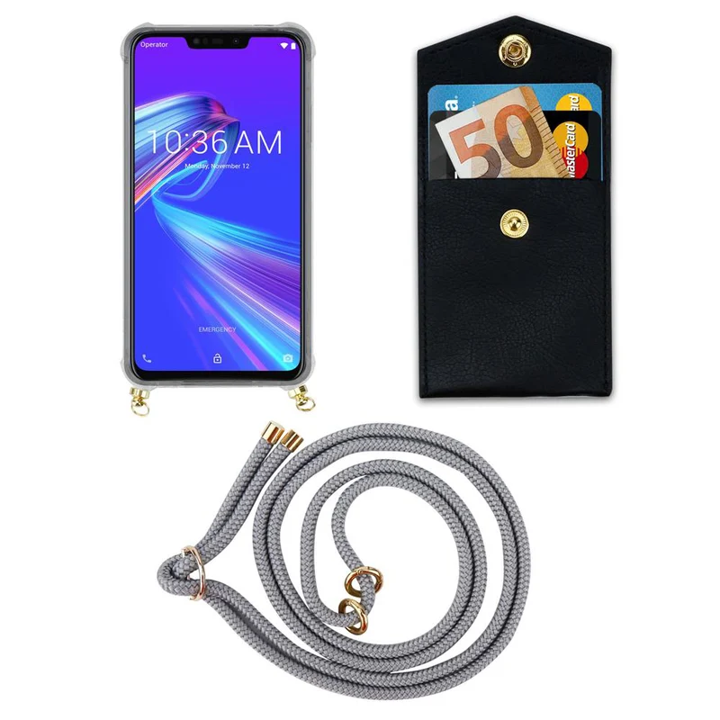 Cadorabo Handy Kette kompatibel mit Asus ZenFone MAX M2 Silikon Schutzhülle mit Gold Ringen, Kordel Band und abnehmbarem Etui