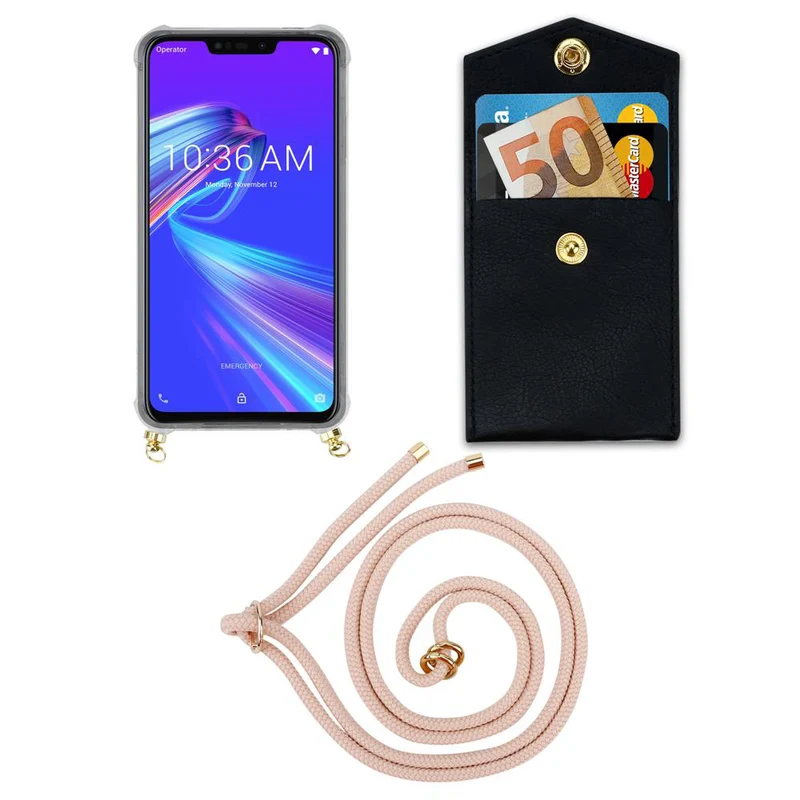 Cadorabo Handy Kette kompatibel mit Asus ZenFone MAX M2 Silikon Schutzhülle mit Gold Ringen, Kordel Band und abnehmbarem Etui