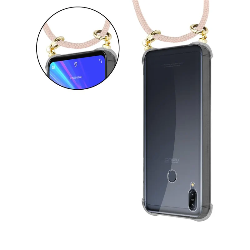 Cadorabo Handy Kette kompatibel mit Asus ZenFone MAX M2 Silikon Schutzhülle mit Gold Ringen, Kordel Band und abnehmbarem Etui
