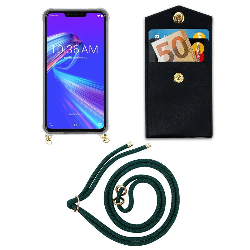 Cadorabo Handy Kette kompatibel mit Asus ZenFone MAX M2 Silikon Schutzhülle mit Gold Ringen, Kordel Band und abnehmbarem Etui