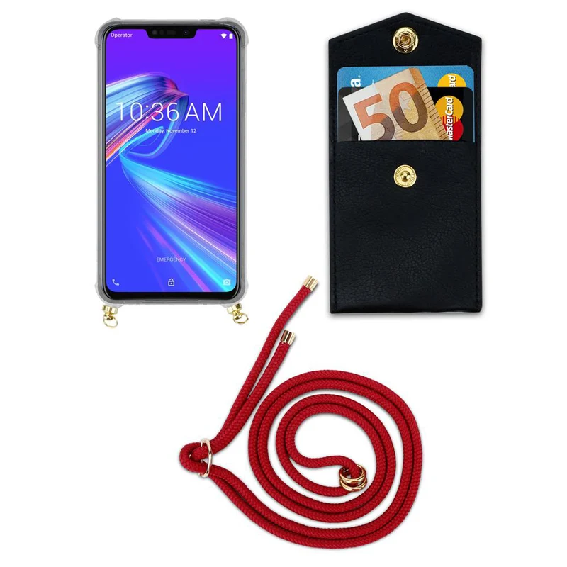 Cadorabo Handy Kette kompatibel mit Asus ZenFone MAX M2 Silikon Schutzhülle mit Gold Ringen, Kordel Band und abnehmbarem Etui