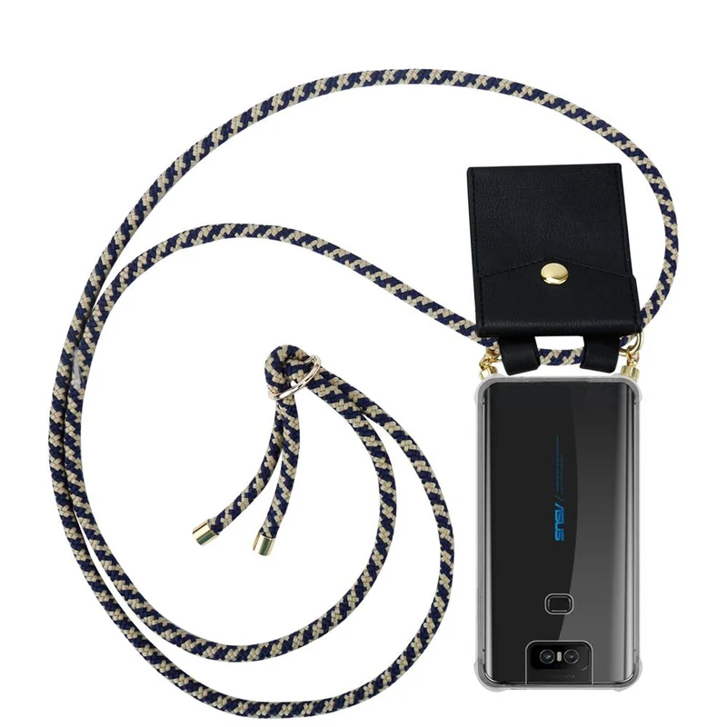 Cadorabo Handy Kette kompatibel mit Asus ZenFone 6 Silikon Schutzhülle mit Gold Ringen, Kordel Band und abnehmbarem Etui