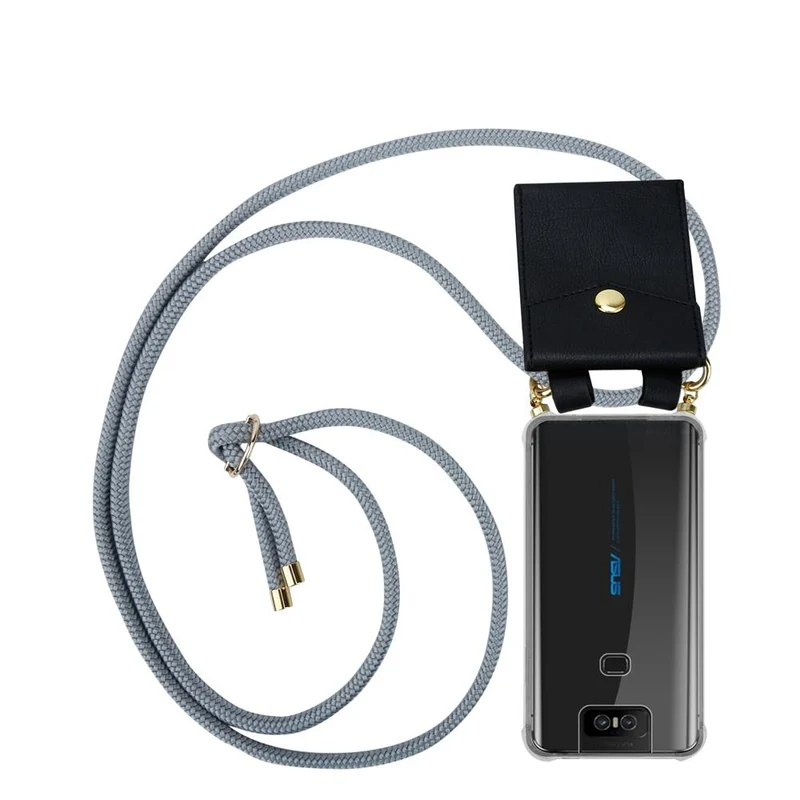 Cadorabo Handy Kette kompatibel mit Asus ZenFone 6 Silikon Schutzhülle mit Gold Ringen, Kordel Band und abnehmbarem Etui