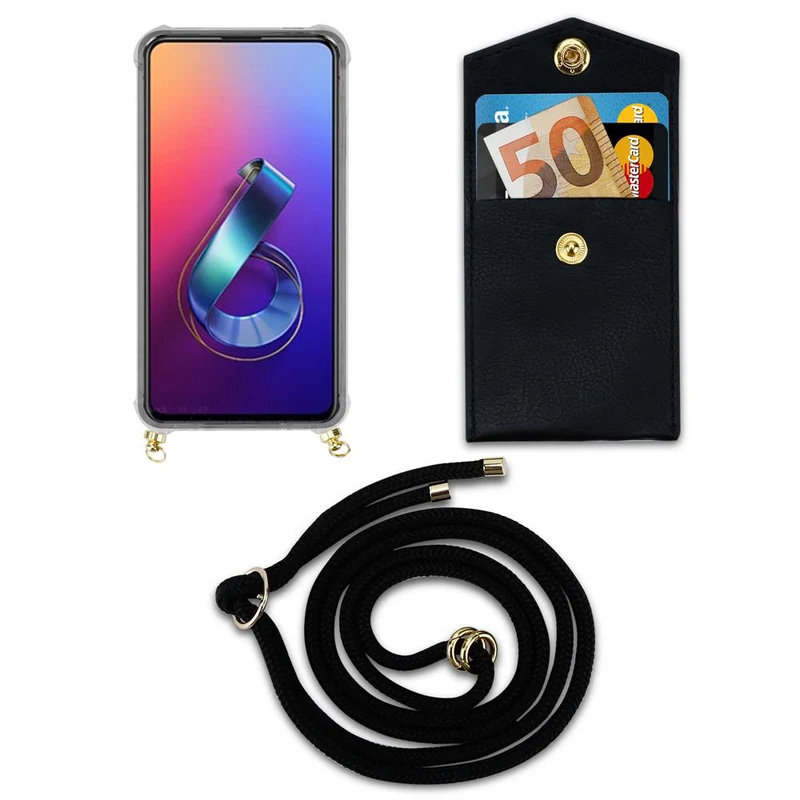 Cadorabo Handy Kette kompatibel mit Asus ZenFone 6 Silikon Schutzhülle mit Gold Ringen, Kordel Band und abnehmbarem Etui