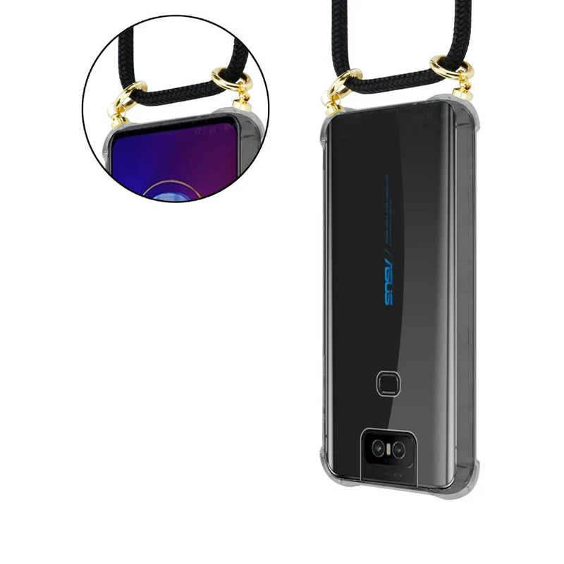 Cadorabo Handy Kette kompatibel mit Asus ZenFone 6 Silikon Schutzhülle mit Gold Ringen, Kordel Band und abnehmbarem Etui
