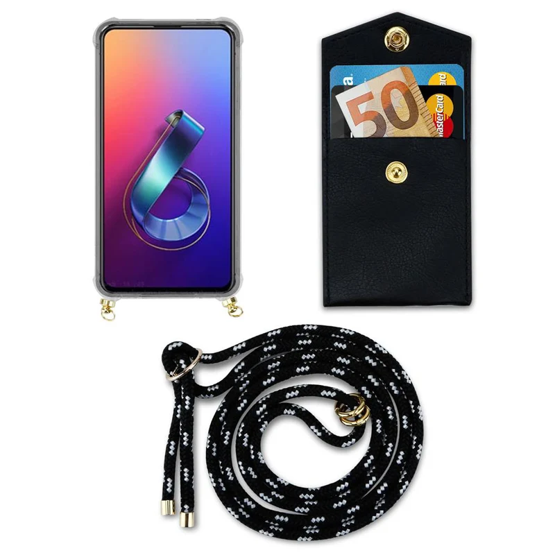 Cadorabo Handy Kette kompatibel mit Asus ZenFone 6 Silikon Schutzhülle mit Gold Ringen, Kordel Band und abnehmbarem Etui