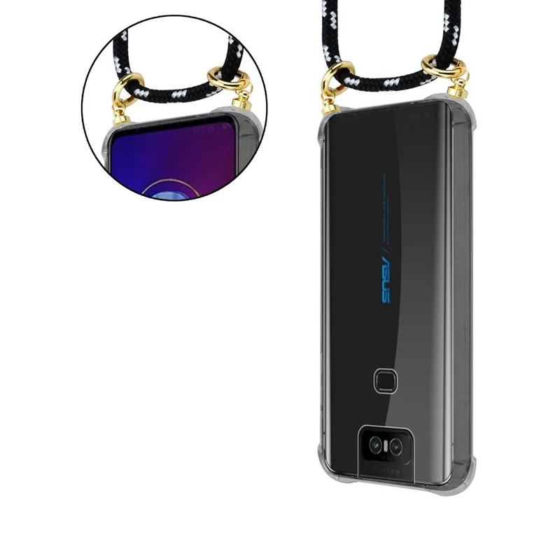 Cadorabo Handy Kette kompatibel mit Asus ZenFone 6 Silikon Schutzhülle mit Gold Ringen, Kordel Band und abnehmbarem Etui