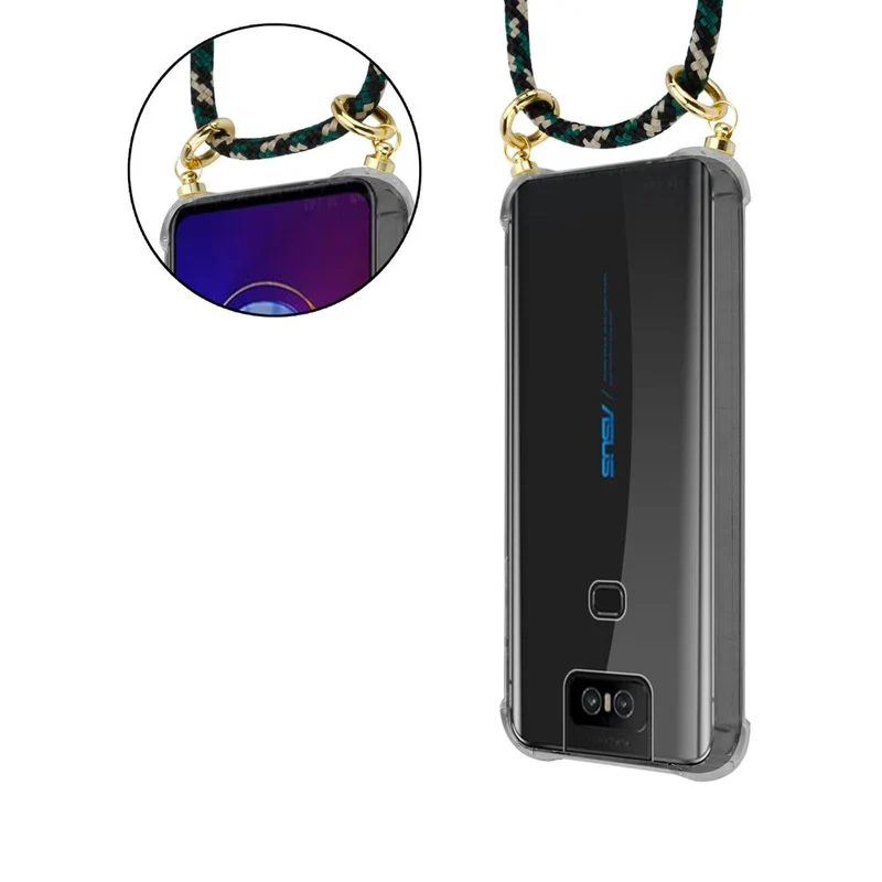 Cadorabo Handy Kette kompatibel mit Asus ZenFone 6 Silikon Schutzhülle mit Gold Ringen, Kordel Band und abnehmbarem Etui