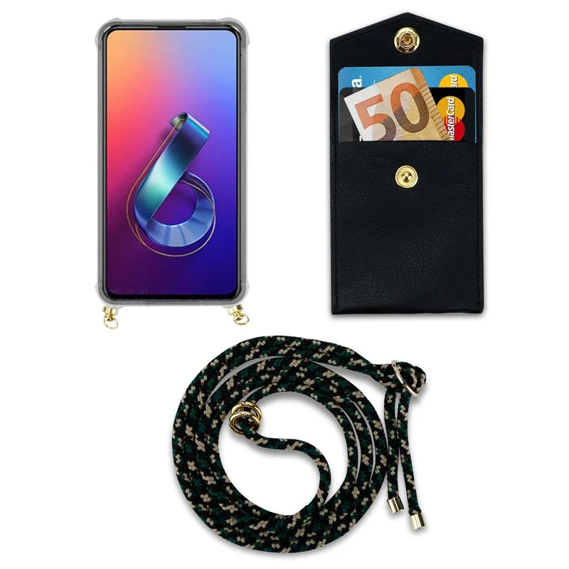 Cadorabo Handy Kette kompatibel mit Asus ZenFone 6 Silikon Schutzhülle mit Gold Ringen, Kordel Band und abnehmbarem Etui