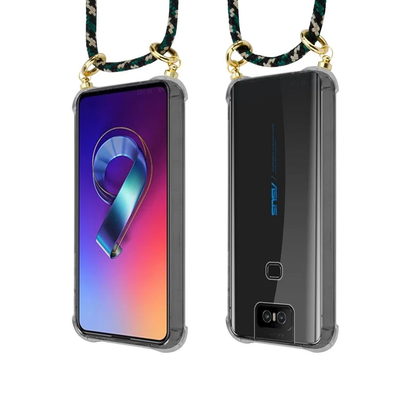 Cadorabo Handy Kette kompatibel mit Asus ZenFone 6 Silikon Schutzhülle mit Gold Ringen, Kordel Band und abnehmbarem Etui
