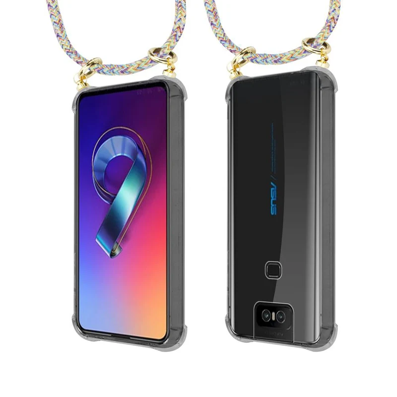 Cadorabo Handy Kette kompatibel mit Asus ZenFone 6 Silikon Schutzhülle mit Gold Ringen, Kordel Band und abnehmbarem Etui