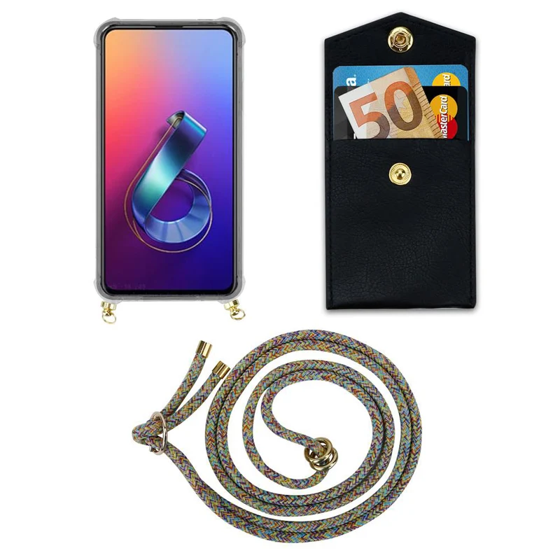 Cadorabo Handy Kette kompatibel mit Asus ZenFone 6 Silikon Schutzhülle mit Gold Ringen, Kordel Band und abnehmbarem Etui