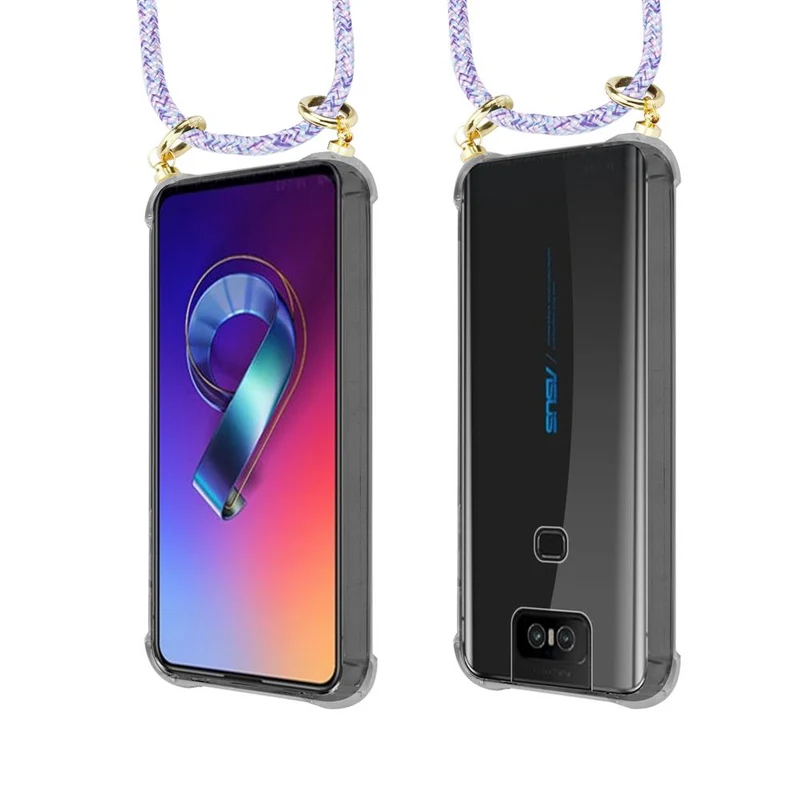 Cadorabo Handy Kette kompatibel mit Asus ZenFone 6 Silikon Schutzhülle mit Gold Ringen, Kordel Band und abnehmbarem Etui