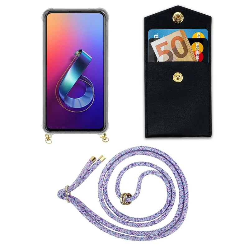 Cadorabo Handy Kette kompatibel mit Asus ZenFone 6 Silikon Schutzhülle mit Gold Ringen, Kordel Band und abnehmbarem Etui