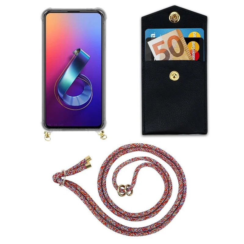 Cadorabo Handy Kette kompatibel mit Asus ZenFone 6 Silikon Schutzhülle mit Gold Ringen, Kordel Band und abnehmbarem Etui
