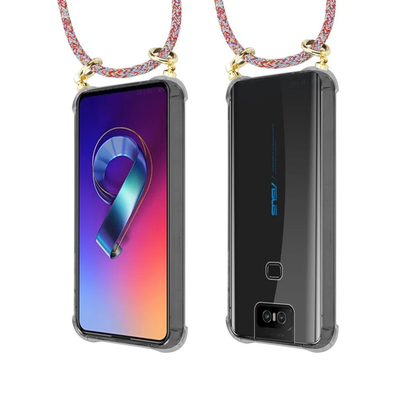 Cadorabo Handy Kette kompatibel mit Asus ZenFone 6 Silikon Schutzhülle mit Gold Ringen, Kordel Band und abnehmbarem Etui