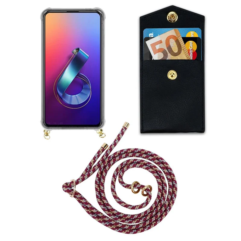 Cadorabo Handy Kette kompatibel mit Asus ZenFone 6 Silikon Schutzhülle mit Gold Ringen, Kordel Band und abnehmbarem Etui
