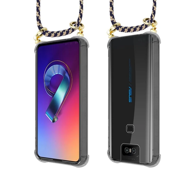 Cadorabo Handy Kette kompatibel mit Asus ZenFone 6 Silikon Schutzhülle mit Gold Ringen, Kordel Band und abnehmbarem Etui