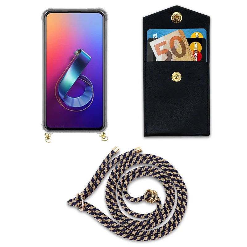 Cadorabo Handy Kette kompatibel mit Asus ZenFone 6 Silikon Schutzhülle mit Gold Ringen, Kordel Band und abnehmbarem Etui