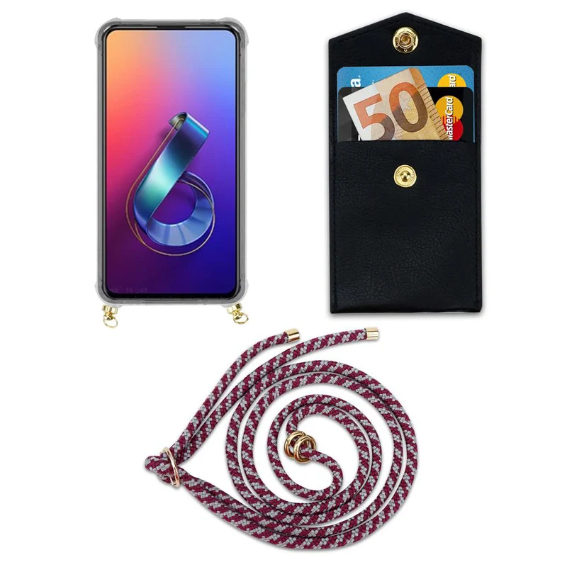 Cadorabo Handy Kette kompatibel mit Asus ZenFone 6 Silikon Schutzhülle mit Gold Ringen, Kordel Band und abnehmbarem Etui