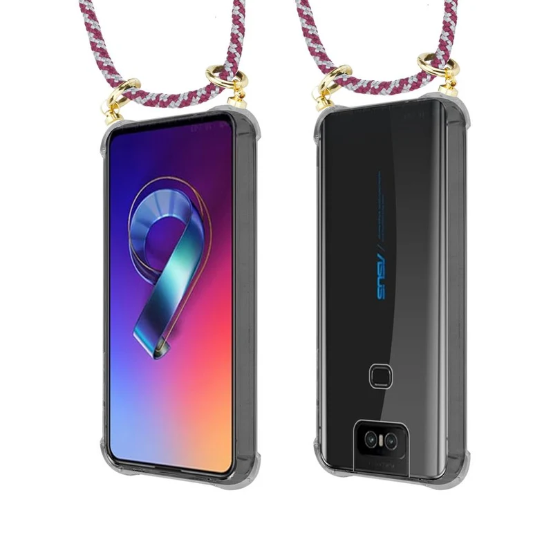 Cadorabo Handy Kette kompatibel mit Asus ZenFone 6 Silikon Schutzhülle mit Gold Ringen, Kordel Band und abnehmbarem Etui