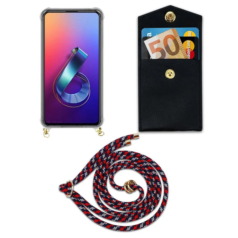 Cadorabo Handy Kette kompatibel mit Asus ZenFone 6 Silikon Schutzhülle mit Gold Ringen, Kordel Band und abnehmbarem Etui