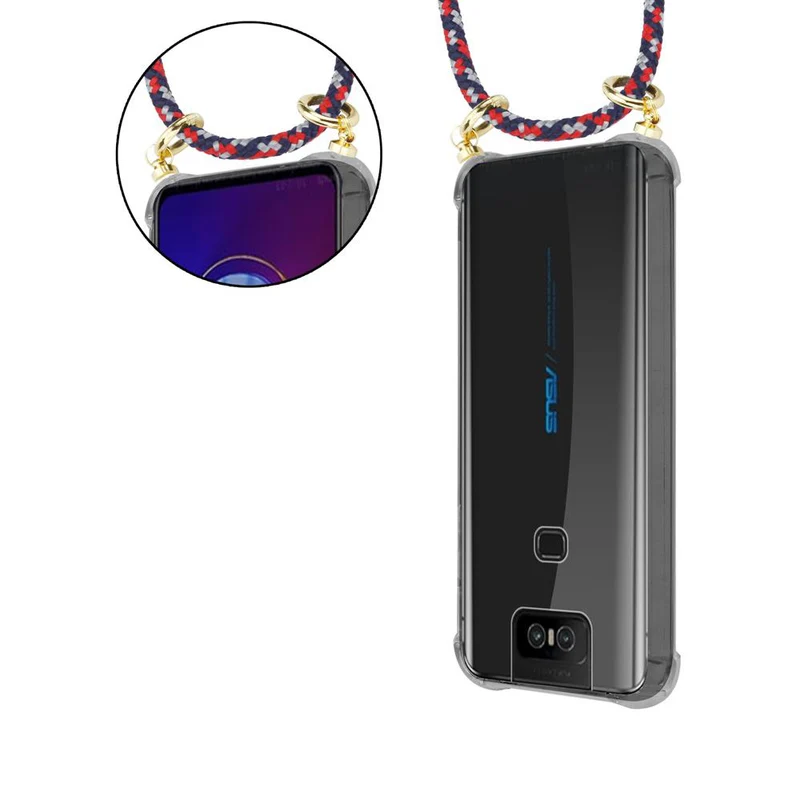 Cadorabo Handy Kette kompatibel mit Asus ZenFone 6 Silikon Schutzhülle mit Gold Ringen, Kordel Band und abnehmbarem Etui