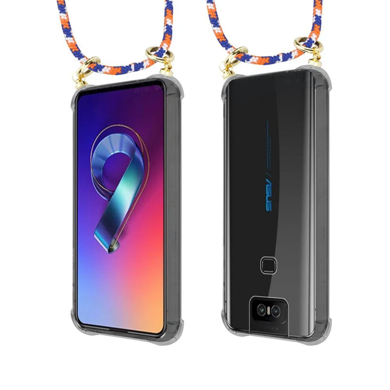 Cadorabo Handy Kette kompatibel mit Asus ZenFone 6 Silikon Schutzhülle mit Gold Ringen, Kordel Band und abnehmbarem Etui