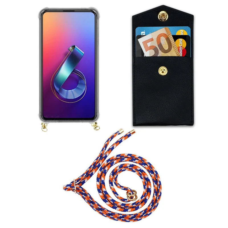 Cadorabo Handy Kette kompatibel mit Asus ZenFone 6 Silikon Schutzhülle mit Gold Ringen, Kordel Band und abnehmbarem Etui