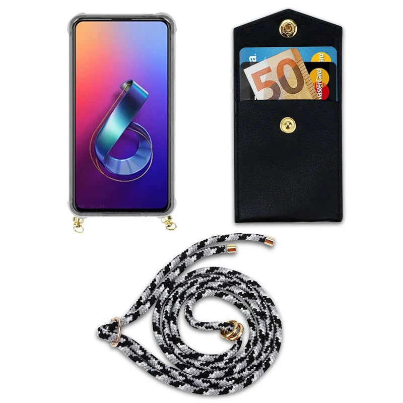 Cadorabo Handy Kette kompatibel mit Asus ZenFone 6 Silikon Schutzhülle mit Gold Ringen, Kordel Band und abnehmbarem Etui
