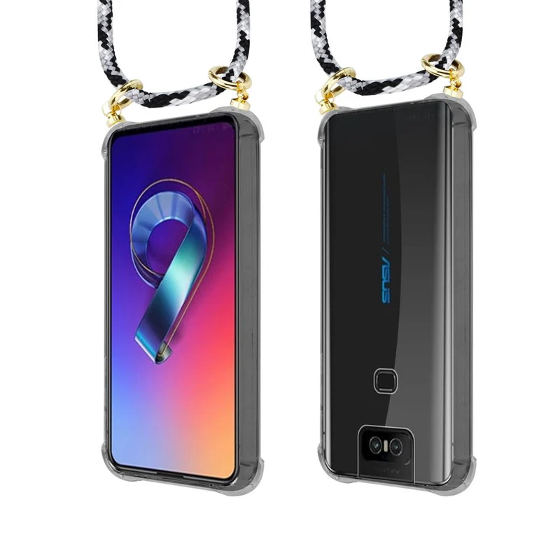 Cadorabo Handy Kette kompatibel mit Asus ZenFone 6 Silikon Schutzhülle mit Gold Ringen, Kordel Band und abnehmbarem Etui