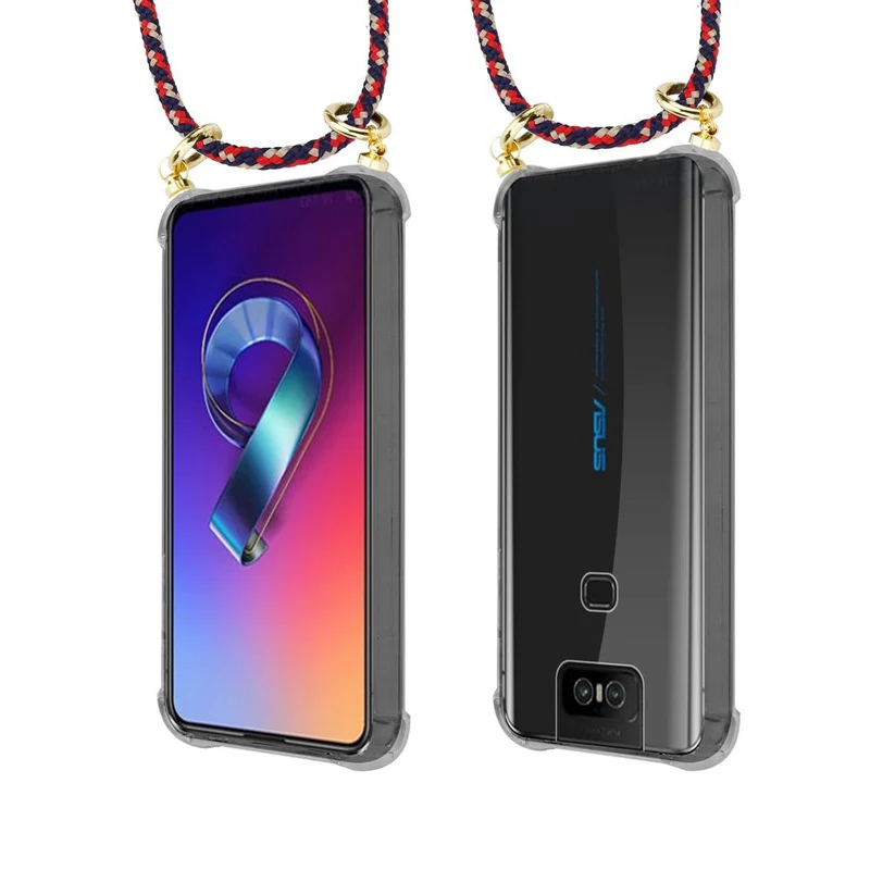 Cadorabo Handy Kette kompatibel mit Asus ZenFone 6 Silikon Schutzhülle mit Gold Ringen, Kordel Band und abnehmbarem Etui