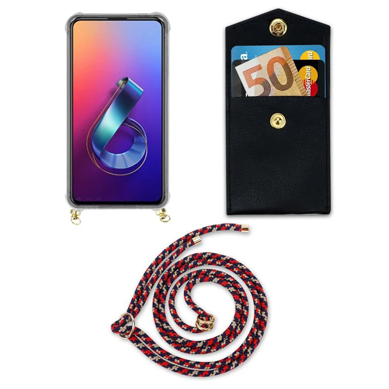 Cadorabo Handy Kette kompatibel mit Asus ZenFone 6 Silikon Schutzhülle mit Gold Ringen, Kordel Band und abnehmbarem Etui