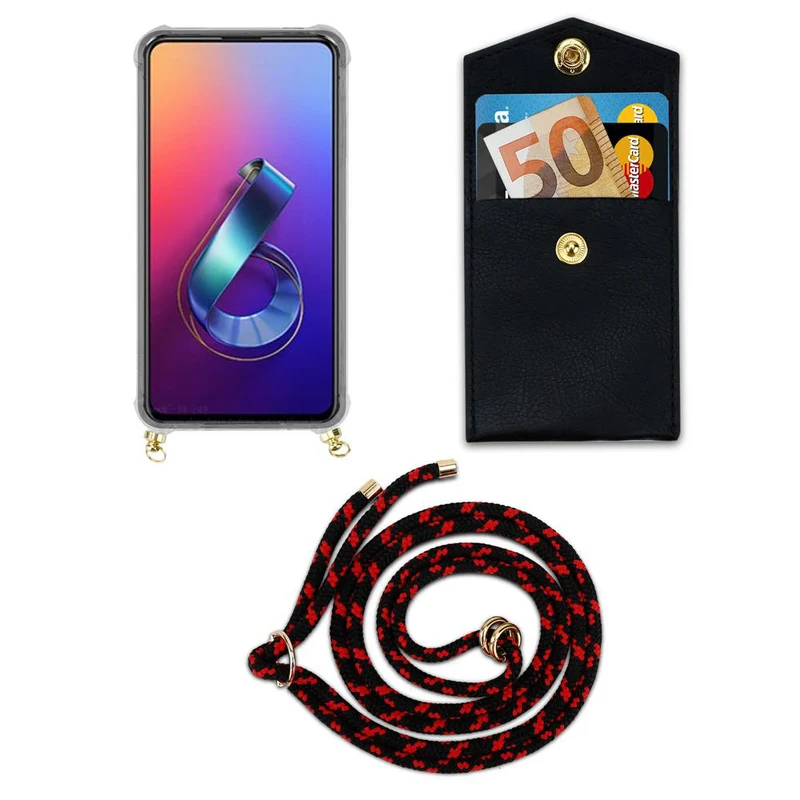 Cadorabo Handy Kette kompatibel mit Asus ZenFone 6 Silikon Schutzhülle mit Gold Ringen, Kordel Band und abnehmbarem Etui