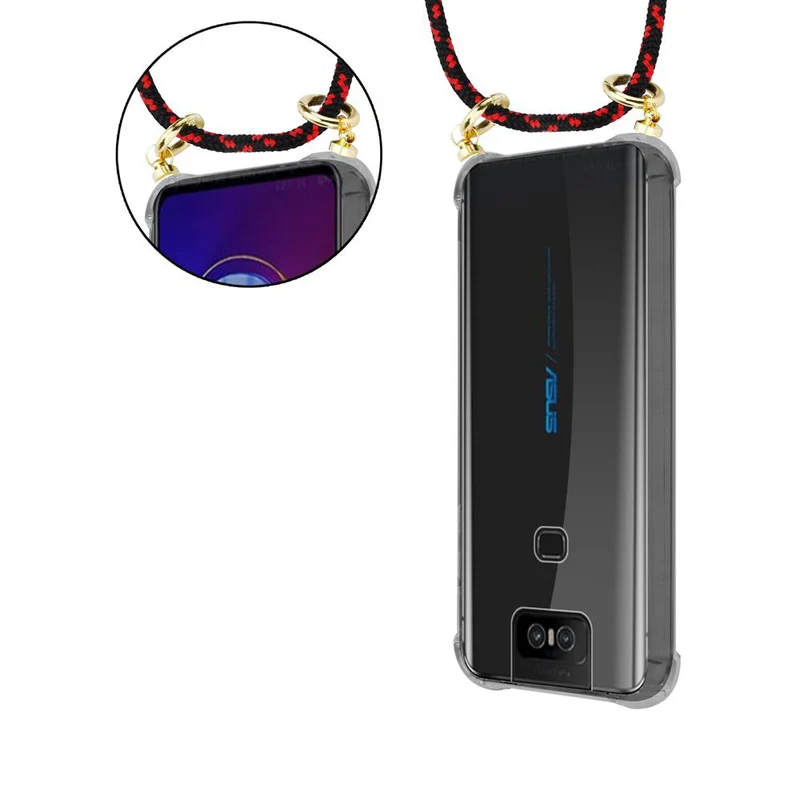 Cadorabo Handy Kette kompatibel mit Asus ZenFone 6 Silikon Schutzhülle mit Gold Ringen, Kordel Band und abnehmbarem Etui