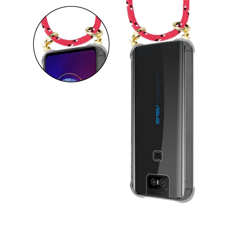 Cadorabo Handy Kette kompatibel mit Asus ZenFone 6 Silikon Schutzhülle mit Gold Ringen, Kordel Band und abnehmbarem Etui