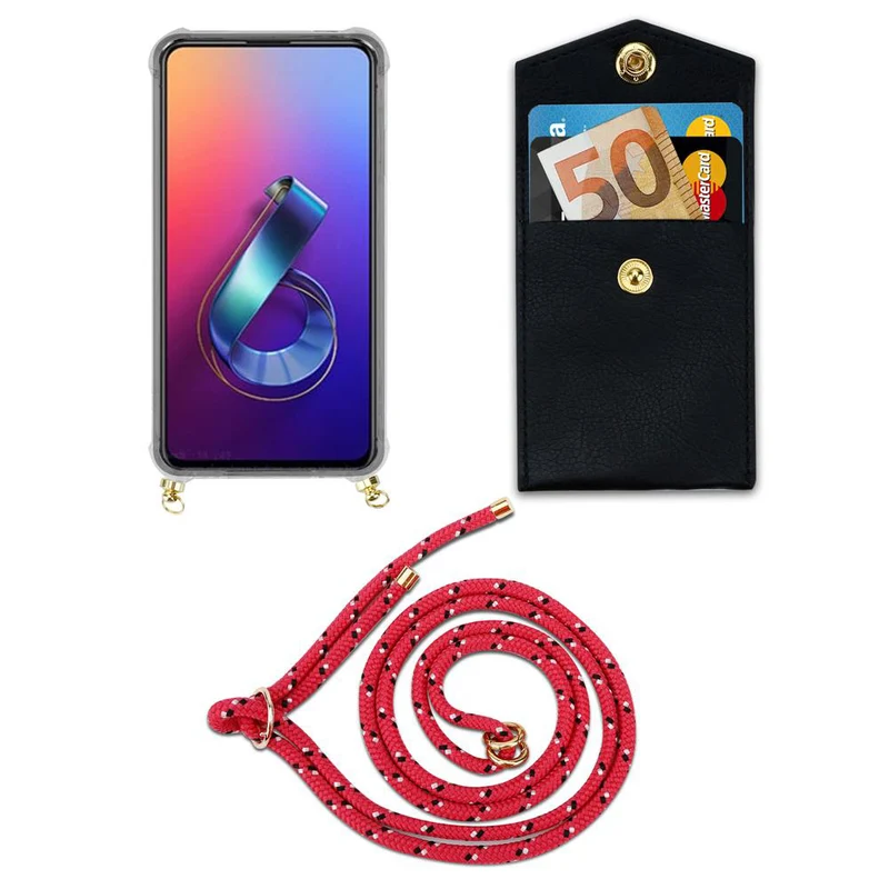 Cadorabo Handy Kette kompatibel mit Asus ZenFone 6 Silikon Schutzhülle mit Gold Ringen, Kordel Band und abnehmbarem Etui