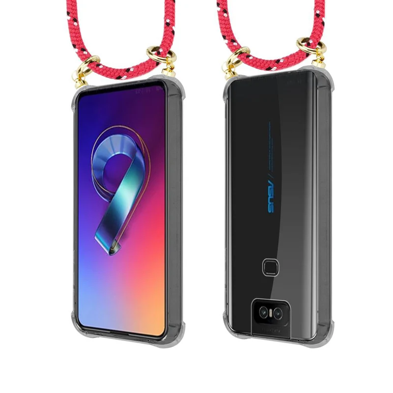 Cadorabo Handy Kette kompatibel mit Asus ZenFone 6 Silikon Schutzhülle mit Gold Ringen, Kordel Band und abnehmbarem Etui