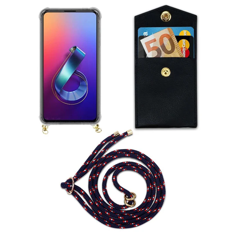 Cadorabo Handy Kette kompatibel mit Asus ZenFone 6 Silikon Schutzhülle mit Gold Ringen, Kordel Band und abnehmbarem Etui