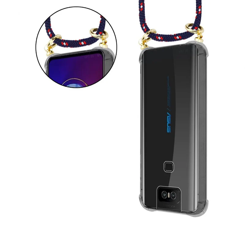 Cadorabo Handy Kette kompatibel mit Asus ZenFone 6 Silikon Schutzhülle mit Gold Ringen, Kordel Band und abnehmbarem Etui