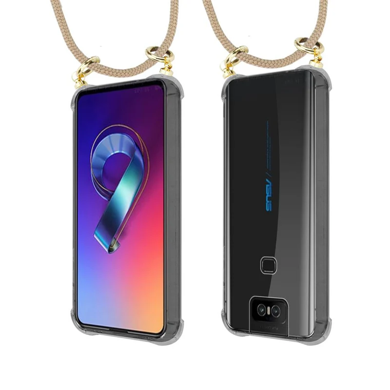 Cadorabo Handy Kette kompatibel mit Asus ZenFone 6 Silikon Schutzhülle mit Gold Ringen, Kordel Band und abnehmbarem Etui