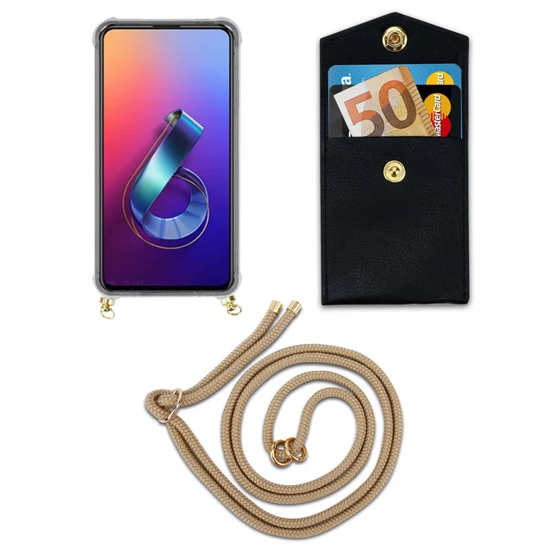 Cadorabo Handy Kette kompatibel mit Asus ZenFone 6 Silikon Schutzhülle mit Gold Ringen, Kordel Band und abnehmbarem Etui