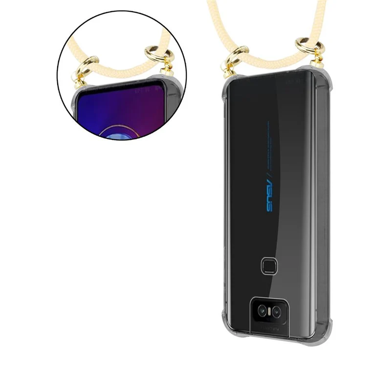 Cadorabo Handy Kette kompatibel mit Asus ZenFone 6 Silikon Schutzhülle mit Gold Ringen, Kordel Band und abnehmbarem Etui