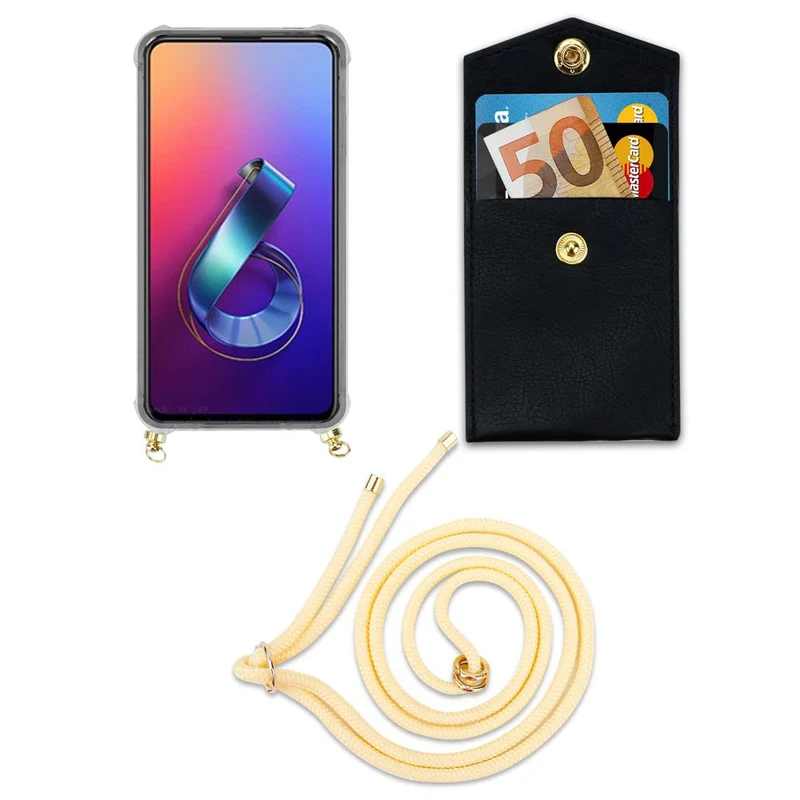 Cadorabo Handy Kette kompatibel mit Asus ZenFone 6 Silikon Schutzhülle mit Gold Ringen, Kordel Band und abnehmbarem Etui