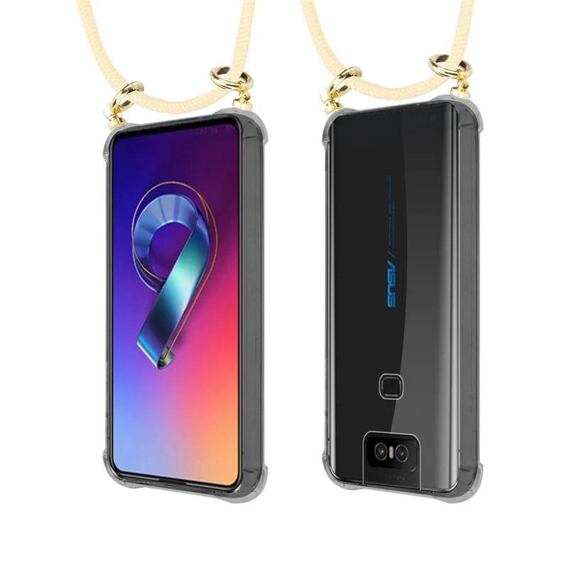 Cadorabo Handy Kette kompatibel mit Asus ZenFone 6 Silikon Schutzhülle mit Gold Ringen, Kordel Band und abnehmbarem Etui