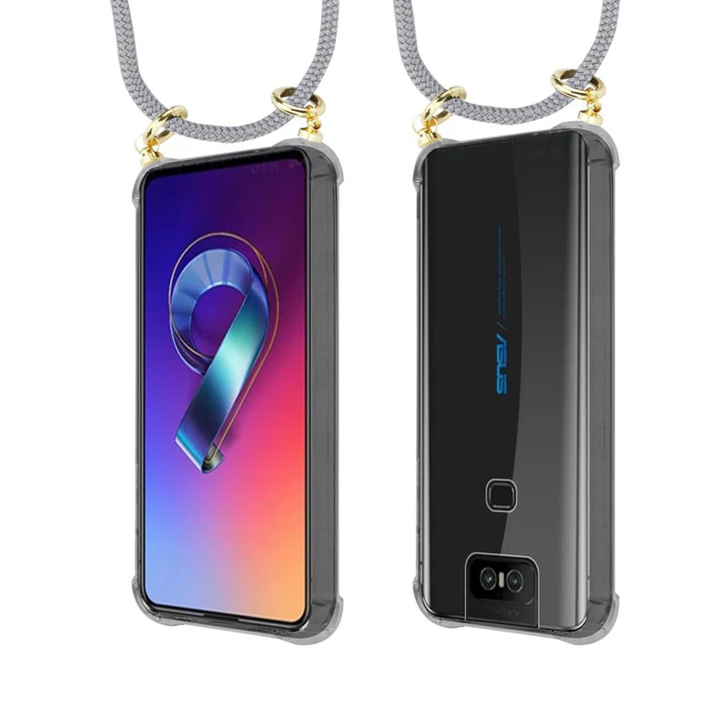 Cadorabo Handy Kette kompatibel mit Asus ZenFone 6 Silikon Schutzhülle mit Gold Ringen, Kordel Band und abnehmbarem Etui
