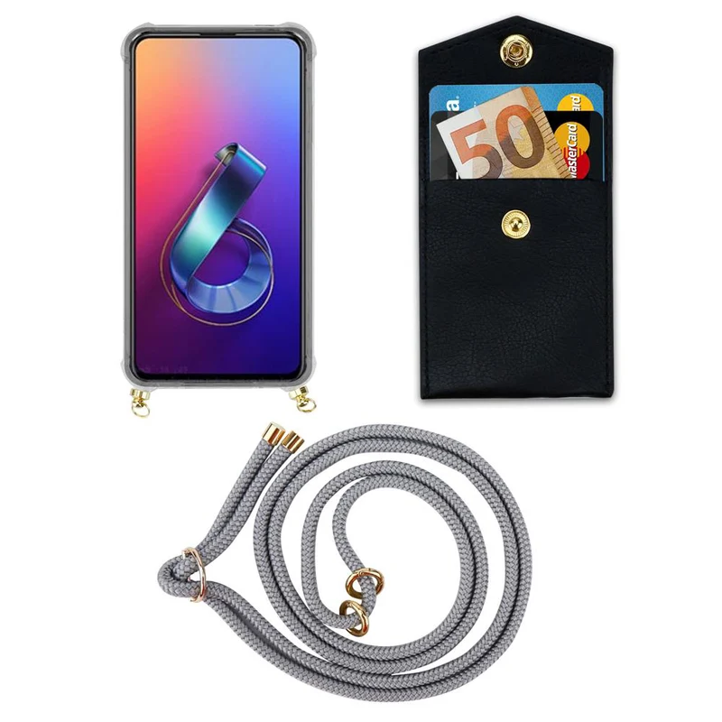 Cadorabo Handy Kette kompatibel mit Asus ZenFone 6 Silikon Schutzhülle mit Gold Ringen, Kordel Band und abnehmbarem Etui