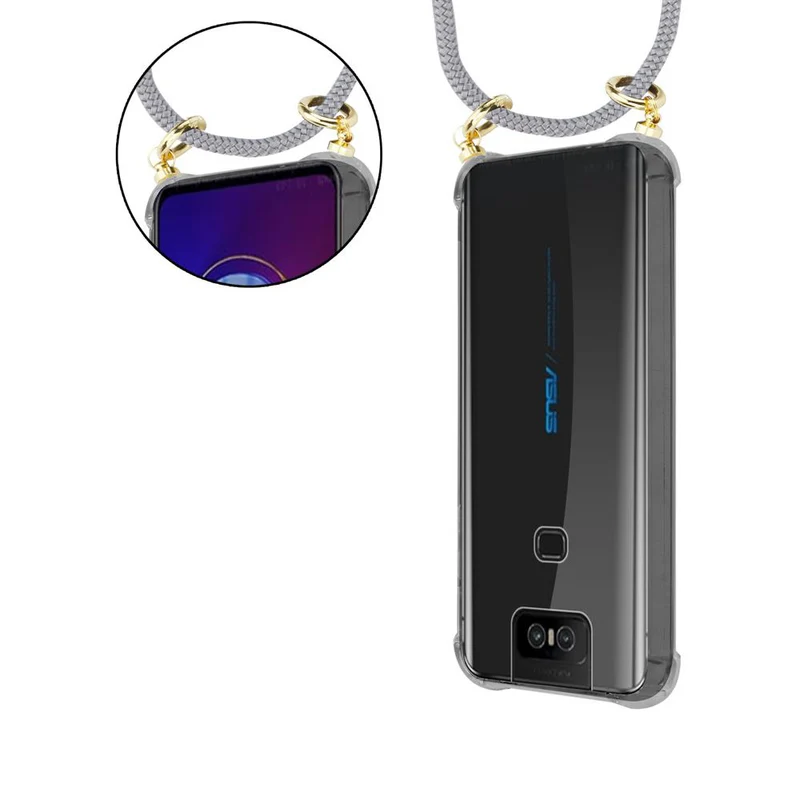 Cadorabo Handy Kette kompatibel mit Asus ZenFone 6 Silikon Schutzhülle mit Gold Ringen, Kordel Band und abnehmbarem Etui