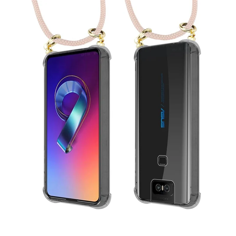 Cadorabo Handy Kette kompatibel mit Asus ZenFone 6 Silikon Schutzhülle mit Gold Ringen, Kordel Band und abnehmbarem Etui