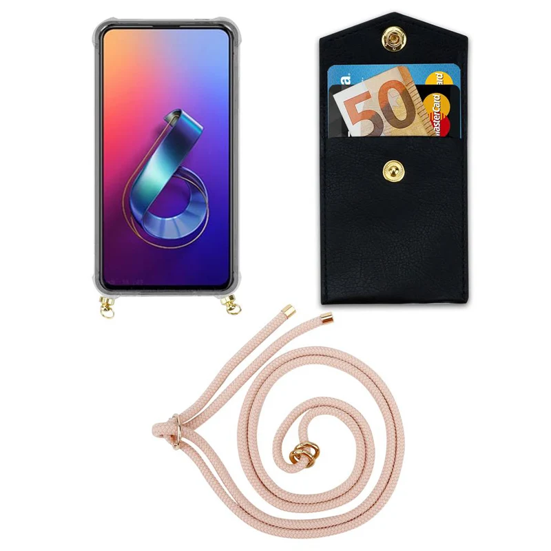 Cadorabo Handy Kette kompatibel mit Asus ZenFone 6 Silikon Schutzhülle mit Gold Ringen, Kordel Band und abnehmbarem Etui